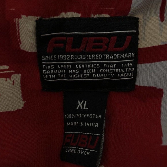 Vtg Fubu Men's S/S Button Up Shirt Sz XL All over Graphics Red EUC - Picture 6 of 7